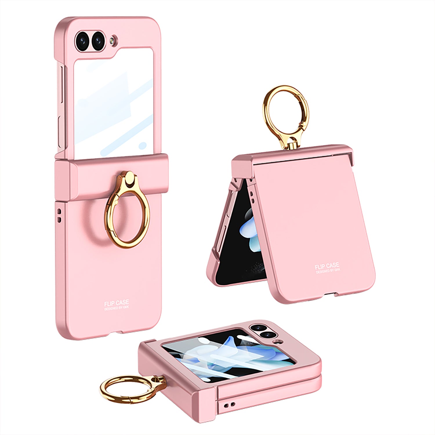 GKK For Samsung Galaxy Z Flip5 5G All-inclusive Hinge Phone Shell Tempered Glass Film Plastic Phone Case with Ring Holder GKK For Samsung Galaxy Z Flip5 5G All-inclusive Hinge Phone Shell Tempered Glass Film Plastic Phone Case with Ring Holder